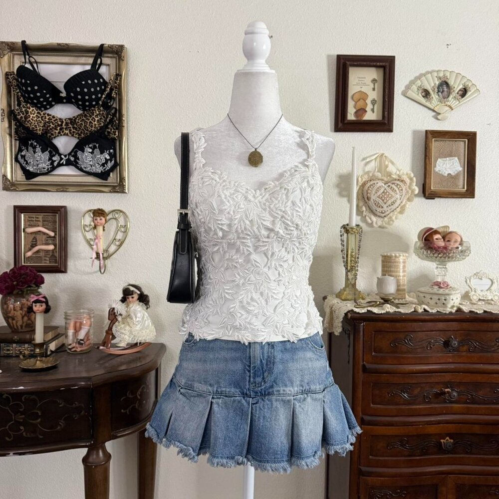 y2k fairy grunge whimsical floral appliqué cami